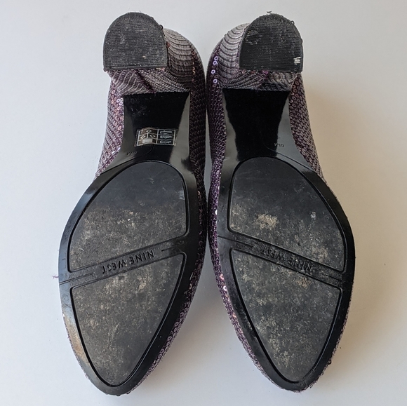 purple sequin closed toe chunky heel pump, 8 - Picture 8 of 12